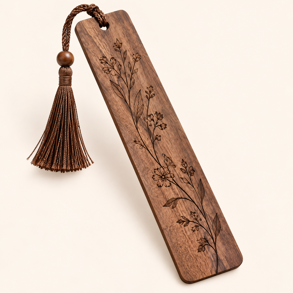 Keaiwllq™ Botanical Grain Wooden Bookmark – Hand-Finished Engraved Floral Book Marker, Natural Wood Reading Accessory