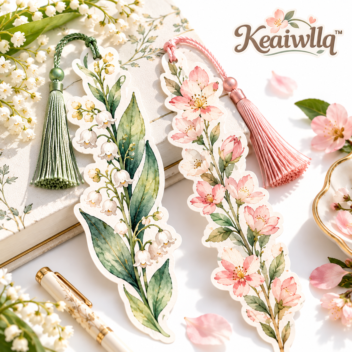 Keaiwllq™ MeadowShape Hand-Painted Watercolor Bookmark – Original Die-Cut Nature Art Page Marker