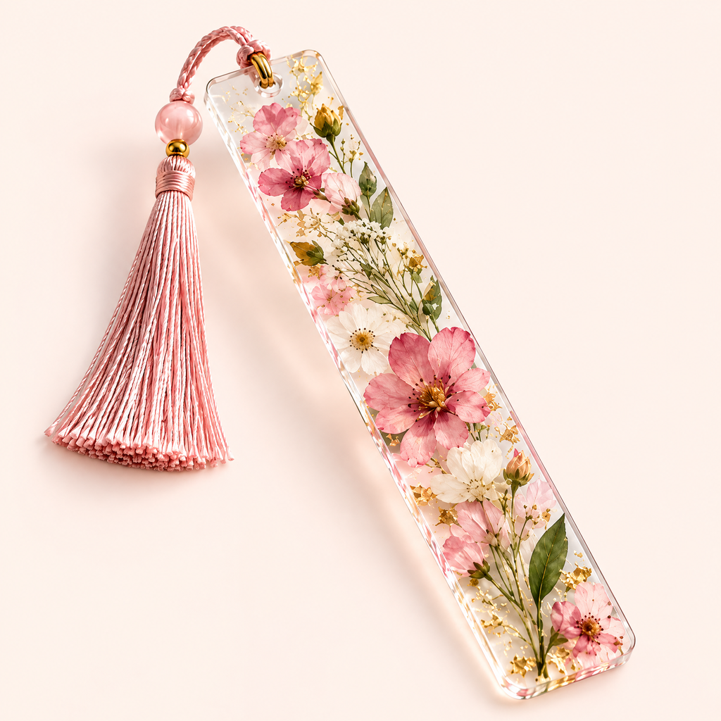 Keaiwllq™ FloraGlass Pressed Flower Resin Bookmark – Real Dried Botanical Clear Page Marker with Tassel