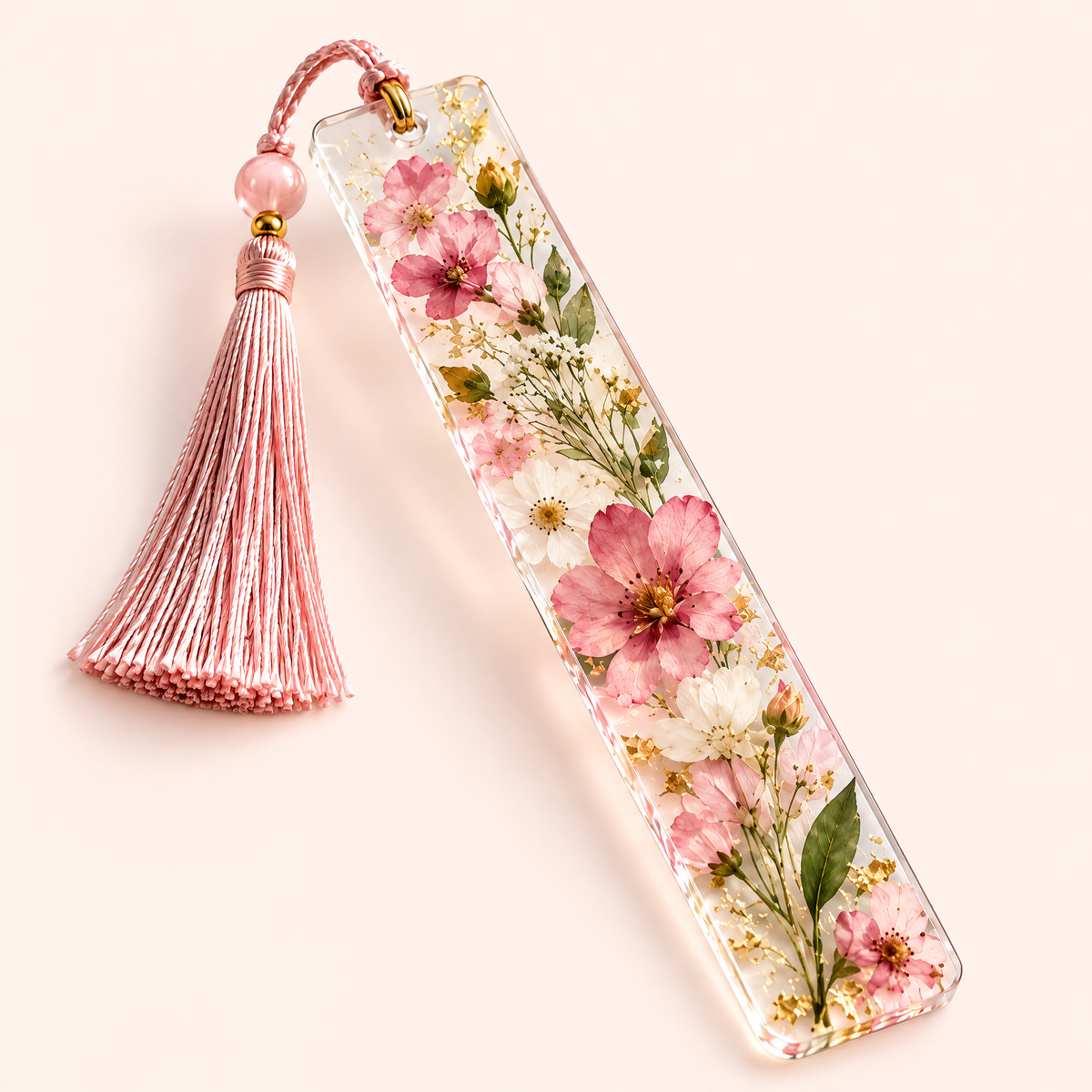 Keaiwllq™ FloraGlass Pressed Flower Resin Bookmark – Real Dried Botanical Clear Page Marker with Tassel