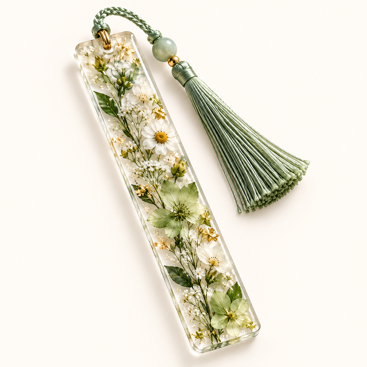 Keaiwllq™ FloraGlass Pressed Flower Resin Bookmark – Real Dried Botanical Clear Page Marker with Tassel