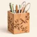Keaiwllq™ GroveLine Wooden Pen Holder – Hand-Finished Engraved Pencil Cup & Minimalist Desk Organizer