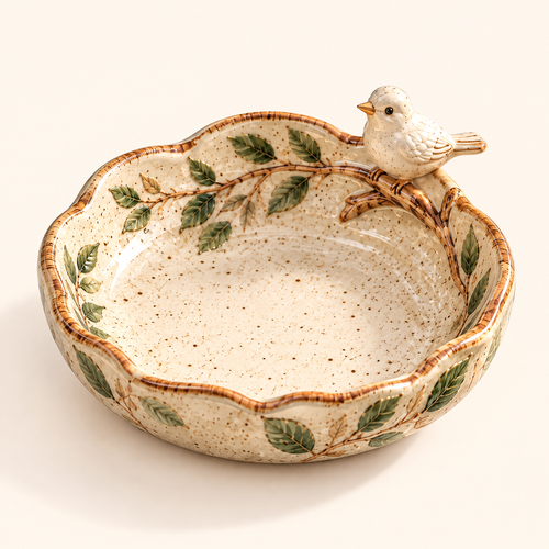 Keaiwllq™ EarthNest Handmade Rustic Ceramic Catchall Dish – Small Pottery Desk Tray & Trinket Organizer