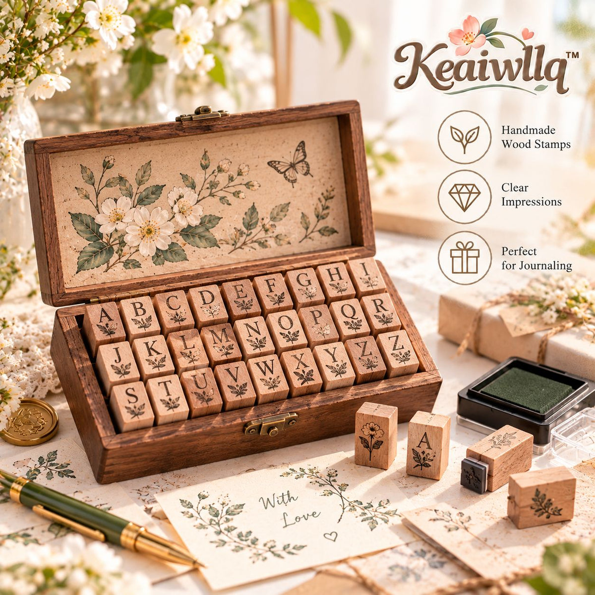 Keaiwllq™ PetiteType Mini Alphabet Stamp Set – A–Z Letter Stamps for Journaling, Scrapbooking & Card Making