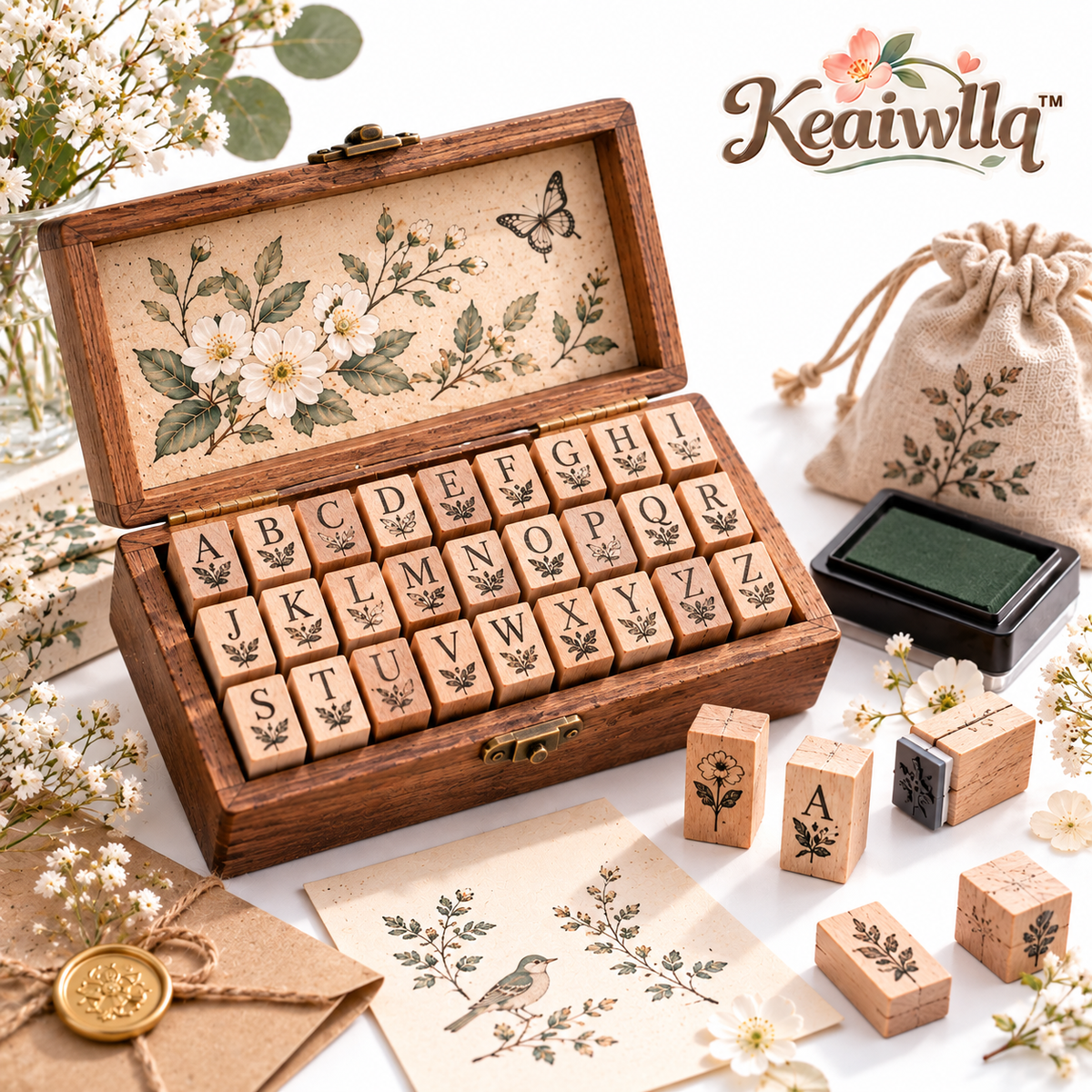 Keaiwllq™ PetiteType Mini Alphabet Stamp Set – A–Z Letter Stamps for Journaling, Scrapbooking & Card Making