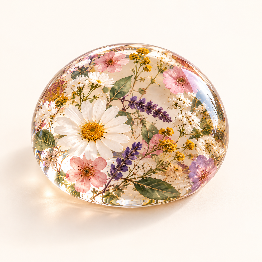 Keaiwllq™ StillBloom Pressed Flower Resin Paperweight – Handmade Mini Botanical Desk Weight with Real Dried Flowers