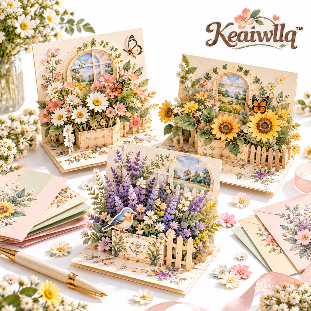 Keaiwllq™ PaperGarden Botanical Pop-Up Cards – 2-Pack 3D Paper Cut Greeting Card Set with Nature Designs