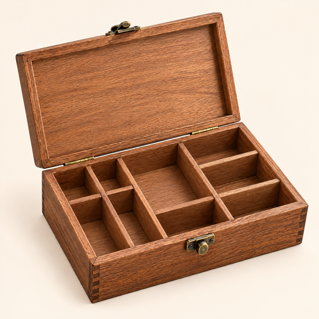 Keaiwllq™ SealKeeper Wooden Stamp Storage Box – Divided Organizer for Wax Seal Stamps, Ink Pads & Craft Accessories