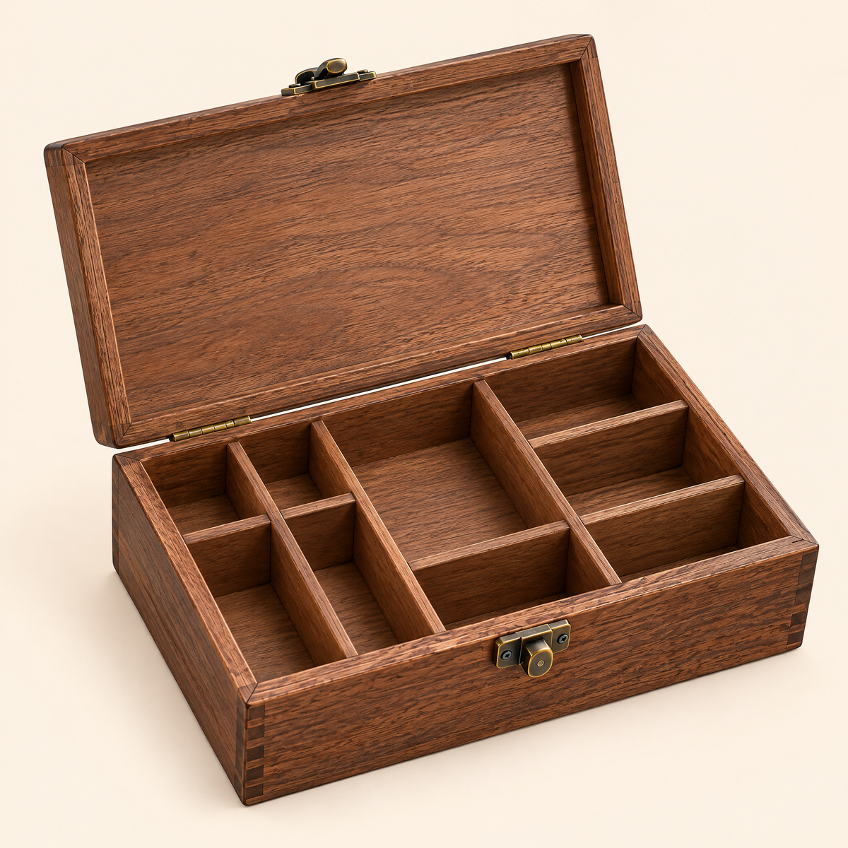Keaiwllq™ SealKeeper Wooden Stamp Storage Box – Divided Organizer for Wax Seal Stamps, Ink Pads & Craft Accessories