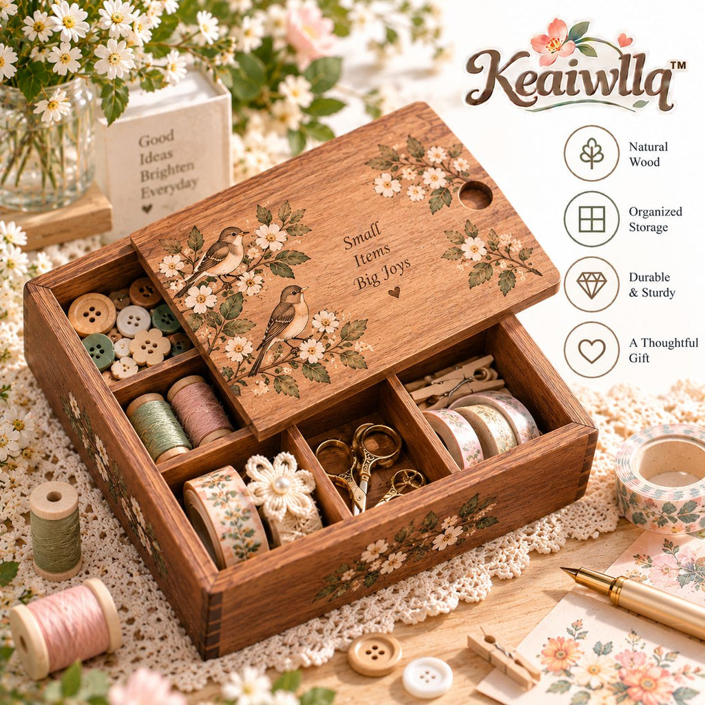 Keaiwllq™ TinyKeep Small Wooden Storage Box – Sliding Lid Organizer for Push Pins, Paper Clips & Tiny Craft Supplies
