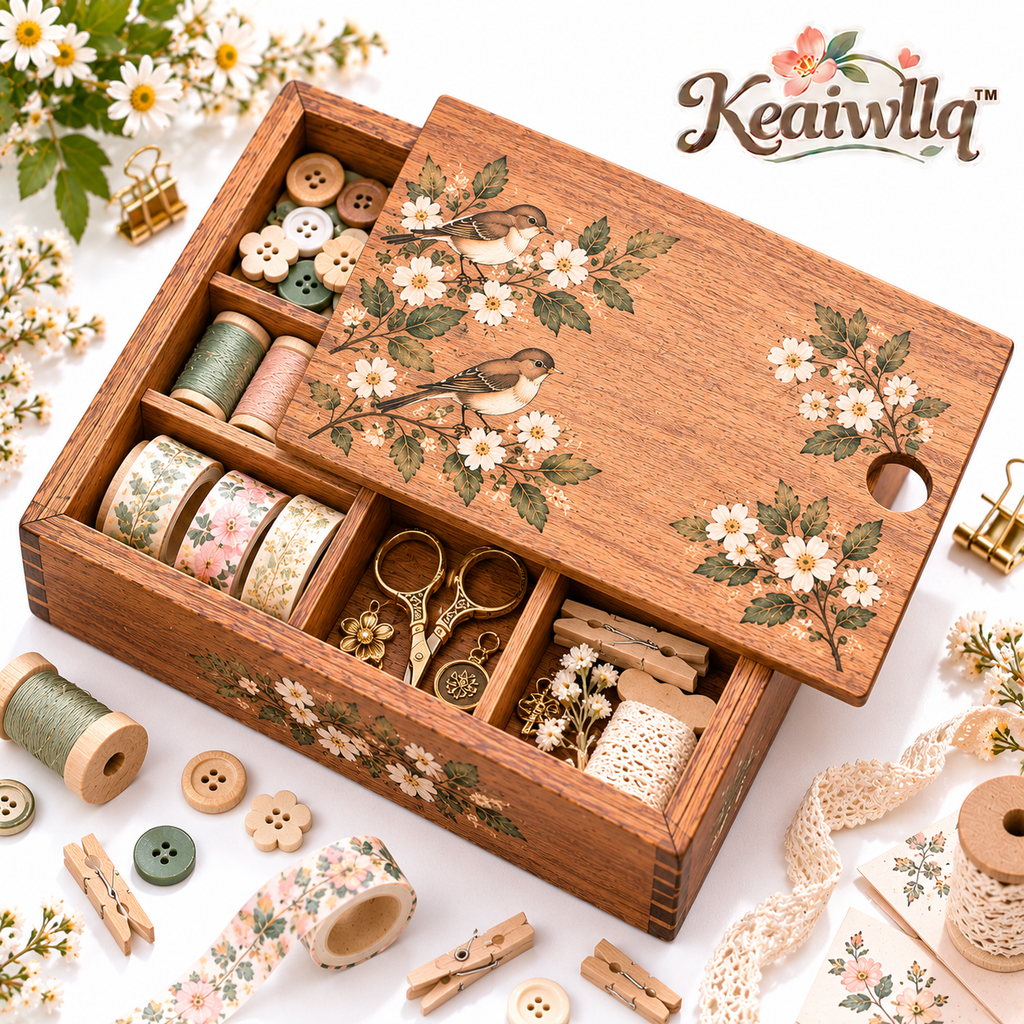 Keaiwllq™ TinyKeep Small Wooden Storage Box – Sliding Lid Organizer for Push Pins, Paper Clips & Tiny Craft Supplies