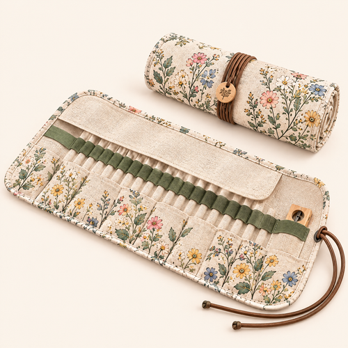 Keaiwllq™ AtelierRoll Cotton Linen Roll-Up Pencil Case – Artist Pencil Wrap, Pen & Brush Organizer for Drawing and Journaling