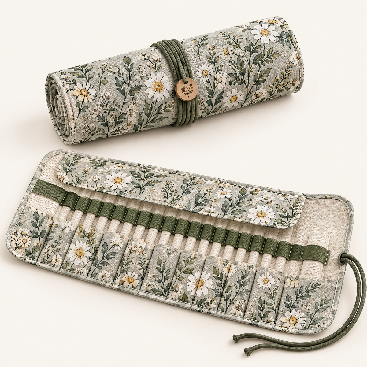 Keaiwllq™ AtelierRoll Cotton Linen Roll-Up Pencil Case – Artist Pencil Wrap, Pen & Brush Organizer for Drawing and Journaling